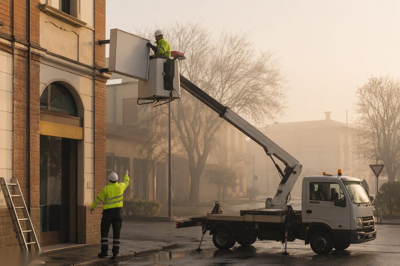 Installazione insegne a Curtatone — cantiere Insegne Mantova
